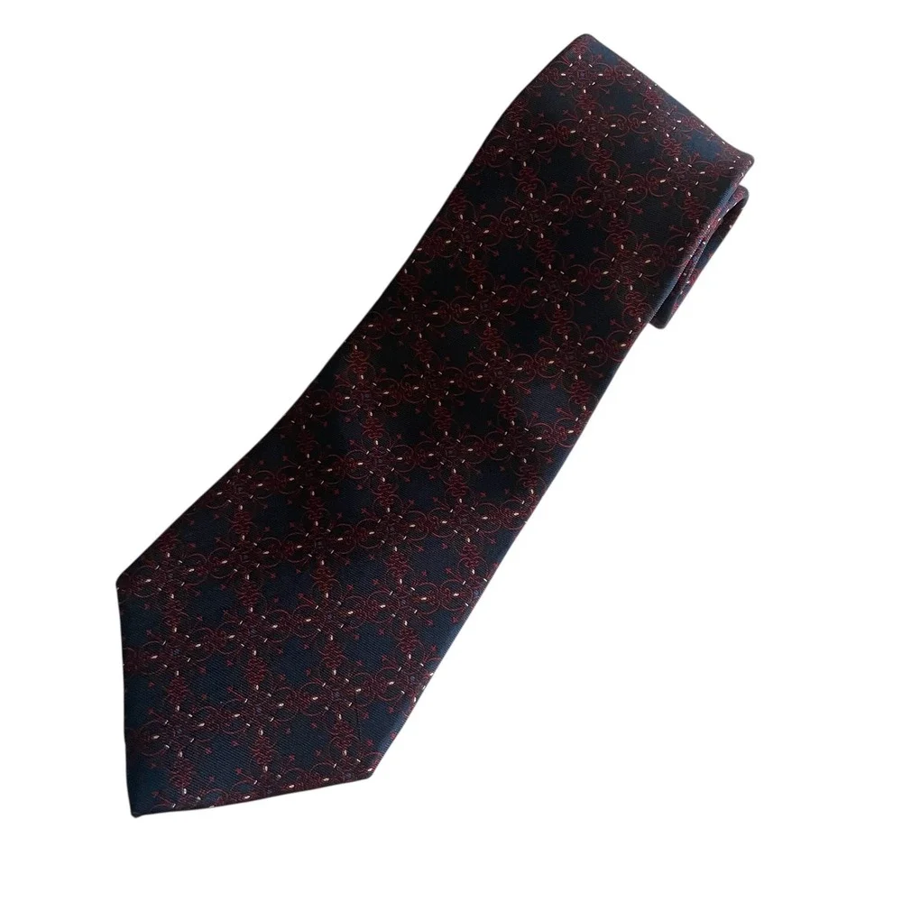 Christian Dior Silk Tie Navy & Red Geometric‎ Italian Fabric Made in USA